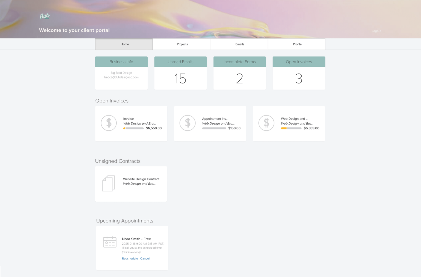Dubsado client portal for freelance client management