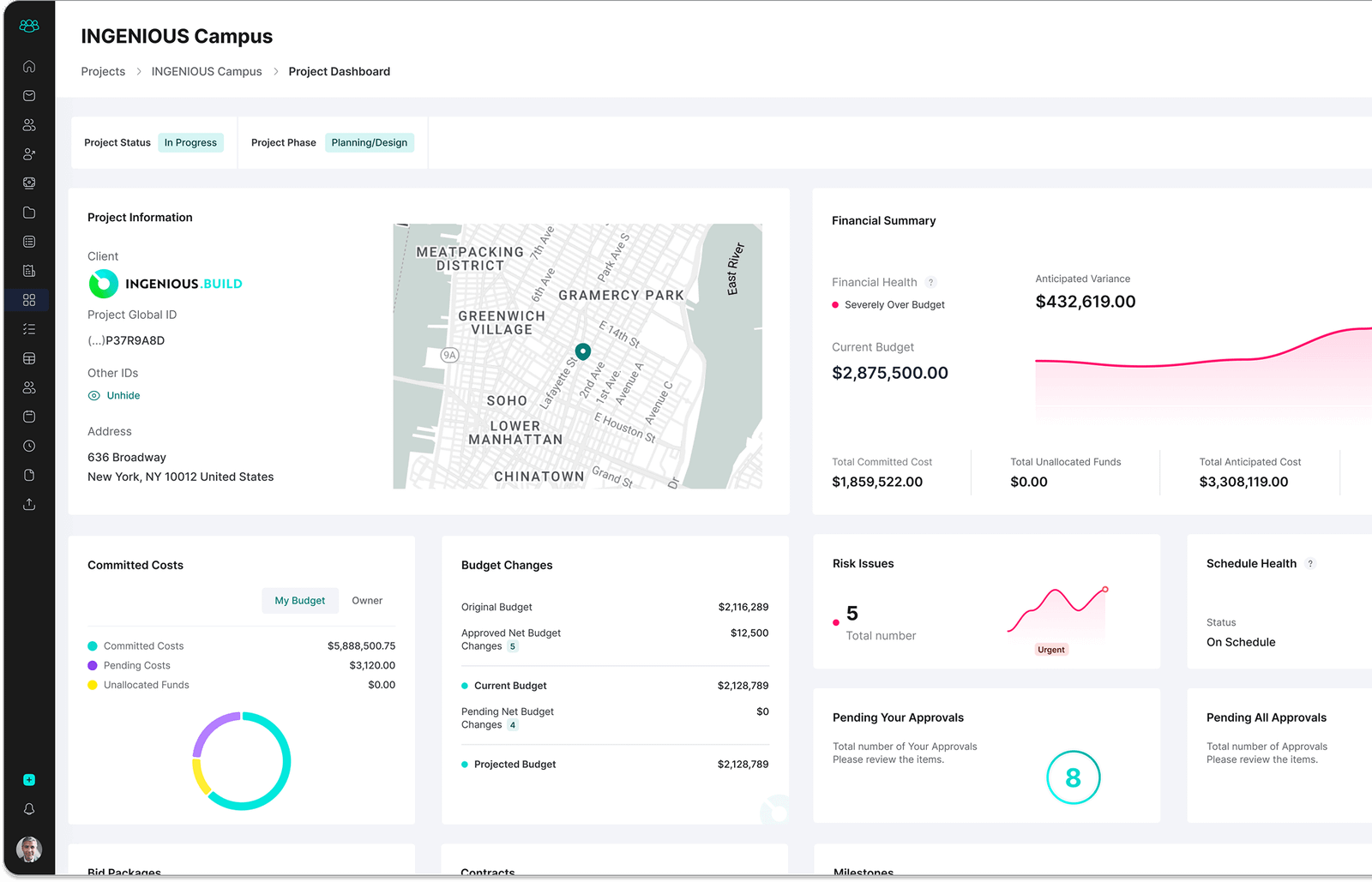 Ingenious.Build project dashboard for real estate development and construction