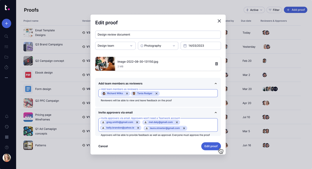 Teamwork proofing interface for client review and approval
